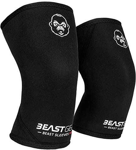 Beast Gear Kniebandage, 7 mm Knieschoner aus Neopren, Doppelschichtig, Kraftsport für Unterstützung und Schutz, Gewichtheben, Crossfit, Powerlifting, Strongman, Kniebeugen, Kreuzheben,S/M/L/XL