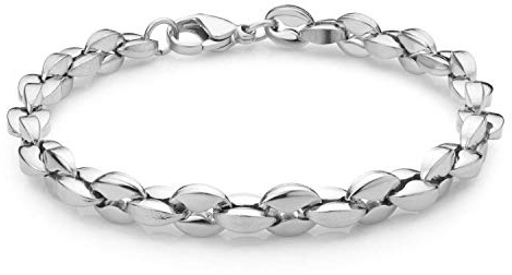 555Jewelry Stainless Steel Solid Unisex Womens Mens Hollow Coffee Bean Link Stylish Solid Lightweight Fashion Jewelry Accessory Chain Bangle Bracelet, Silver 7.5 Inch