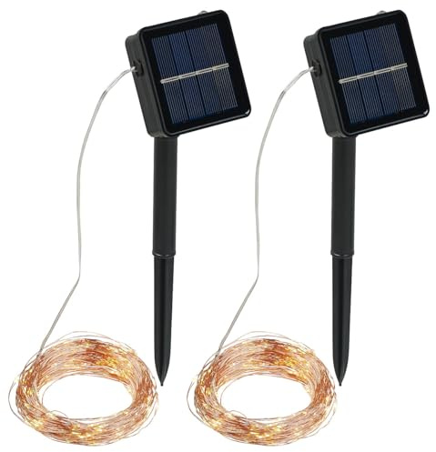 Lunartec Kupfer Lichterkette: 2er-Set Solar-Lichterkette aus Kupferdraht, 200 warmweiße LEDs, 8 Modi (Solardraht, Solar Kupfer, Party)