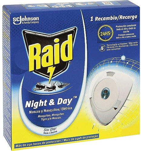 Raid Night & Day - Recambio para Aparato Electrico Anti Moscas, Azul, El ambalaje puede variar, 1 Unidad (Paquete de 1)
