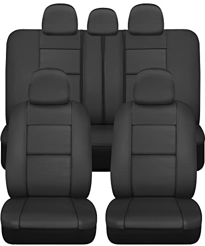 BDk Faux Leather Car Seat Cover Full Set - Front & Rear Split Bench Black Seat Covers For SUV & Truck Seat Covers, Airbag Compatible - Interior Protective Seat Covers for Car Seats & Car Accessories
