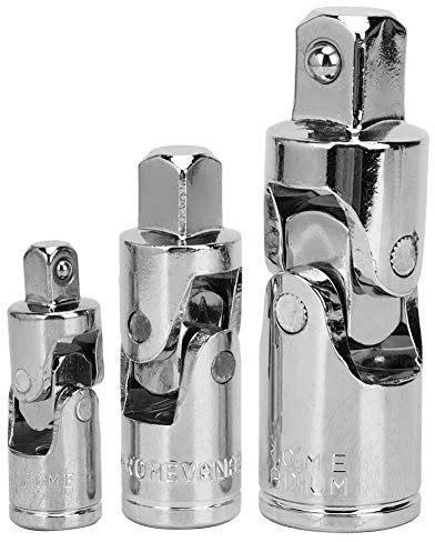 Walfront Universal Joint Set 1/4in 3/8in 1/2in Chrome Vanadium Steel Drive Impact Socket Wrench Adapter for Automotive Repair Tools