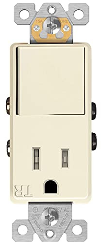 ENERLITES Switch and Outlet Combo, Combination Decorator Paddle Switch 15A/120VAC With Tamper-Resistant Receptacle Outlet 15A/125VAC, Residential/Commercial Grade, UL Listed, 68625-TR-LA, Light Almond