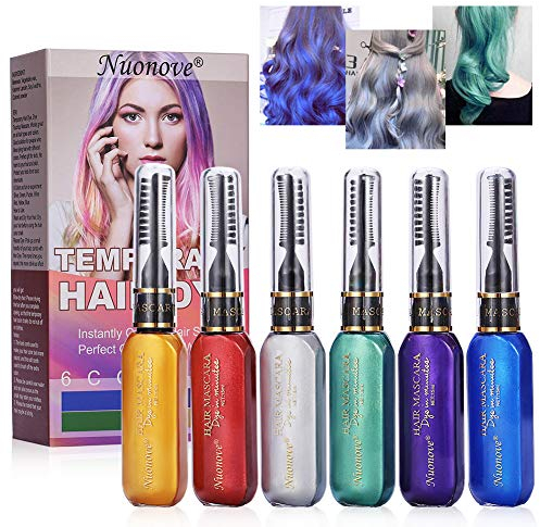 Haarkreide, Temporäres Haarfarbe, Haarfarbe Kamm, Dye Touchup Mascara, 6 Farben Ungiftig Haarfarbe, Perfektes Geschenk für Weihnachten, Geburtstag, Halloween, Festival, Party, Mädchen, Frauen
