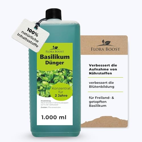 Flora Boost Konfitee Basilikum Dünger 1000ml I Für bis zu 200L Gießwasser I Für Freiland- & getopften Basilikum I Flüssiger Blatt- & Wurzeldünger I 100% natürlicher Pflanzendünger