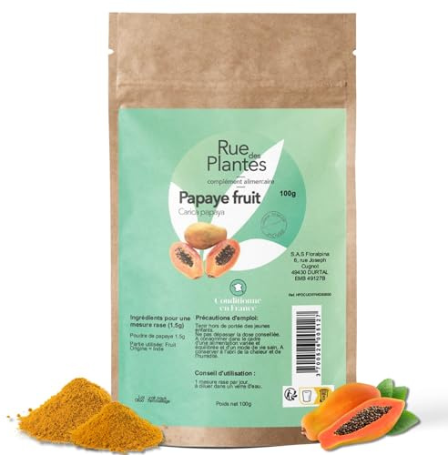 Papaye Fruit Poudre 100 g – Source Naturelle d’Enzymes Digestives, Aide à la Digestion & Soutient les Défenses Immunitaires | Conditionnée en France, RUE DES PLANTES