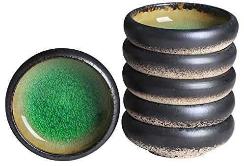 Uaral Soy Sauce Dishes Japanese Dipping Sauce Bowls Pinch Bowl Stoneware Small Dish Set of 6,3.75 Inch(4.5 oz Ice Crack Green)