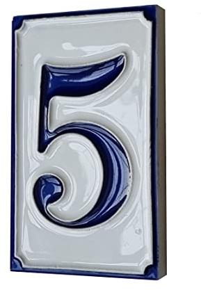 Chiffres de maison simples en céramique italienne, peints à la main, 11 cm x 7 cm (numéro 5)
