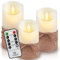 KESSER® LED Kerzen 3er Set Flammenlose Kerze mit Fernbedienung Timerfunktion Timer Dimmer Echtwachskerze 10cm, 12,5cm,15cm Hoch Realistisch Flackernde Led-Flammen Echtwachs mit Kordel Deko Gelb