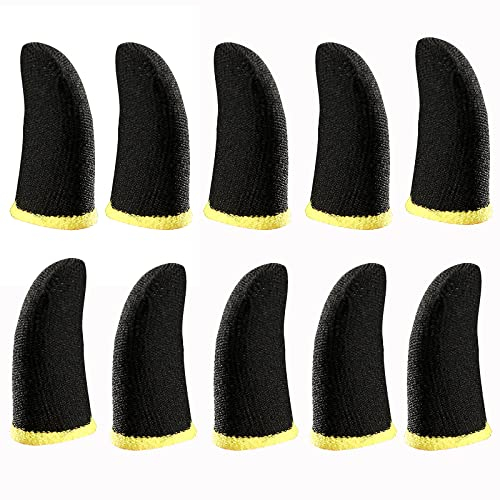 HUAYUWA 5 Paar Schweißfeste Fingerhandschuhe Nahtlose Touchscreen Handy Game Controller Daumen Finger Sleeves für PUBG Telefon Gaming Zubehör Schwarz + Gelb