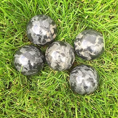 5 Stück Marmor Steinkugeln, schwarz + grau 6,5 cm, Garten Dekoration