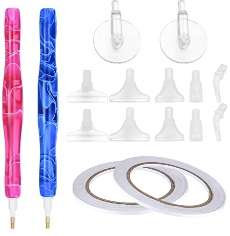DIUJHUUY 2 Sätze DIY 5D Kunstharz Diamond Painting Stifte Zubehör Set, Diamant Malerei Malstifte Werkzeug Zubehör Stifte mit Ersatz Stiftköpfe für Diamantmalerei Nagelwerkzeug - Blau; Rot