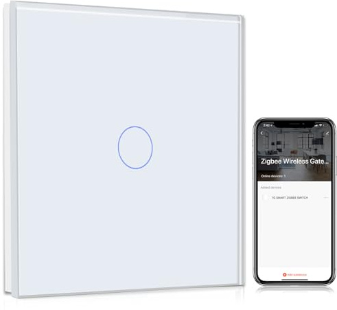 BSEED Smart ZigBee Interruptor de Luz Blanco,1 Gang 1 Vía Interruptor Inteligente,Compatible con Alexa y Google Home, Control de APP y Función de Temporizador(Zigbee Gateway Hub Requerido)