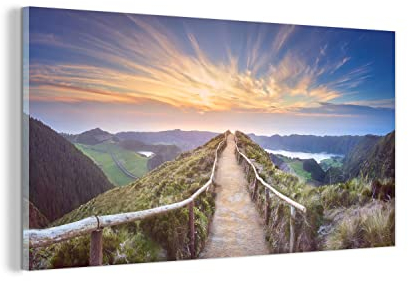 MuchoWow Glasbild Glasfoto Wandbild Bilder Deko 160x80 cm Berge - Natur - Weg