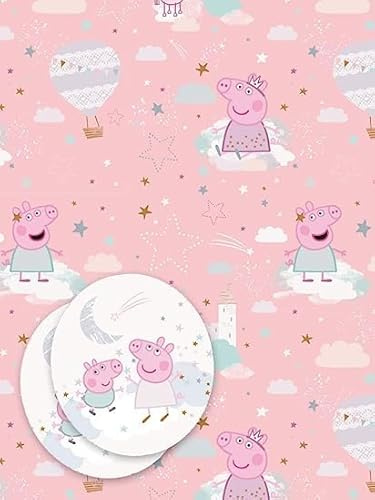 Peppa Pig Geschenkpapier, 2 Blatt und 2 Aufkleber, Offizielles Peppa Einwickelpapier