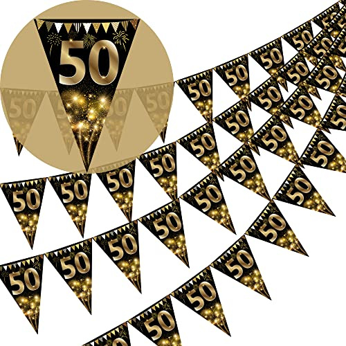Wimpelkette Happy Birthday, goldfarben und schwarz, glitzernd, Party-Dekoration, für Männer und Frauen, 40 Stück