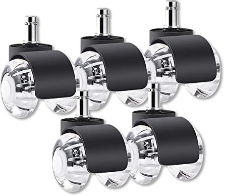 5 Pieces Office Chair Casters, Chair Casters, Scratch Free, Smooth & Quiet Gliding, Rubber Hard Floor Casters, Gaming Chair Casters, for Hardwood Floors, Carpet, Laminate and Tiles (11mm, black)
