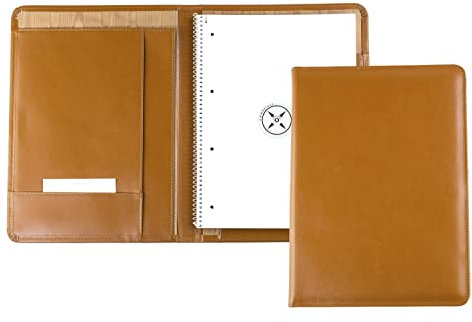 DELMON VARONE - Personalisierbare Schreibmappe inkl. Block DIN A4 (80 Blatt unliniert blanko) Boxcalf Leder Braun - Echtleder Konferenz-Mappe - Business-Mappe mit Stiftschlaufe & Einsteckfach