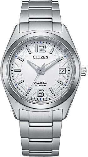 Citizen Eco-Drive Damenuhr Super Titanium ™, Weiß, 34 mm, FE6151-82A | Eco-Drive Solar, Keine Batterie Nötig, Kristallglas, 5 bar Wasserdicht, 240 Tage Gangreserve, Datum