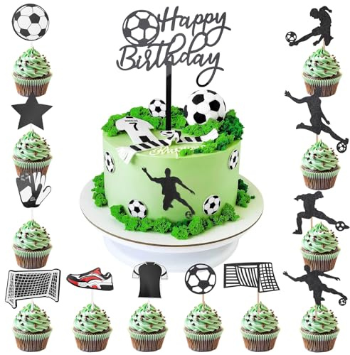 ENLACE Tortendeko Fussball,Tortendeko Geburtstag Fußball Deko,17 Stück Fussball Kuchen Deko,Tortendeko Geburtstag Junge,Fussball Torten Deko Kindergeburtstag,Cake Topper für Party Deko