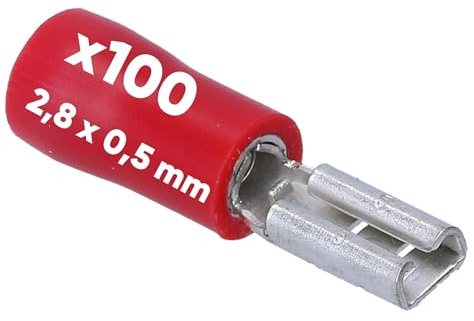 100 Stück Kalitec FHR285 Flachsteckhülsen rot 2,8x0,5 Kabelverbinder I 0,5-1,5mm² Steckverbinder I teilisoliert I Messing I PVC Kragen I für Kfz & Industrie