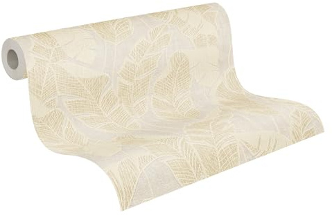 A.S. Création Carta da parati con foglie, bianco, beige, giada 395025 – Carta da parati in tessuto non tessuto di alta qualità con piante per stanze diverse, 10,05 m x 0,53 m, made in Germany