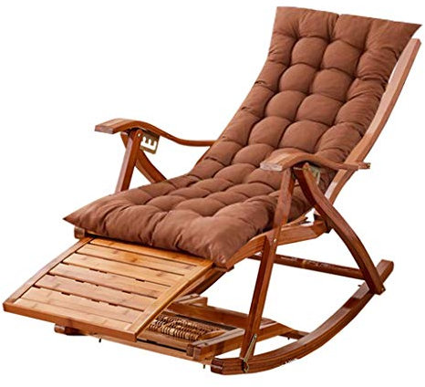 Suuim Schaukelstuhl für Garten, Balkon, Wohnzimmer | Klappbarer Relaxsessel für Erwachsene Kinder mit gepolsterten Kissen und Fußhocker | Sonnenliegen zum Sonnenbaden, Braun, Sonnenliege