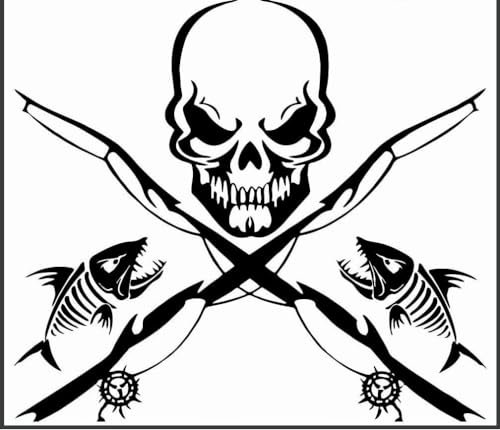 Rakelfix Totenkopf Angeln Aufkleber aus Hochleistungsfolie - Angler Angelboot Sticker Boot Boote Beschriftung Bug Heck Fische Angeln Schlauchboot Nautic See Fischer Bootsbeschriftung