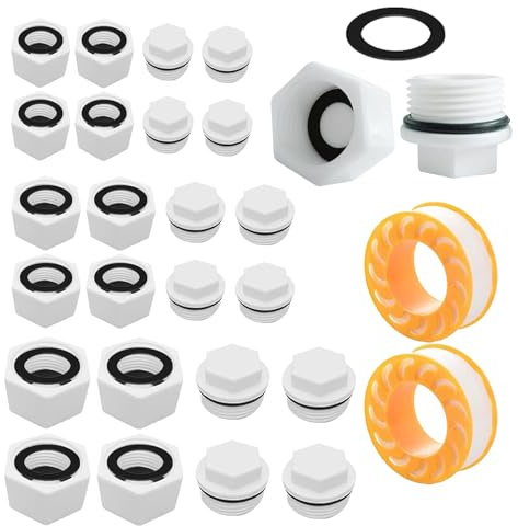 TREABEAR 24PC Blindstopfen 1/2/3/4 1Z Wasserspülung, Dichtung, Innengewinde, Außengewinde, Spüle, Waschmaschine, Geschirrspüler