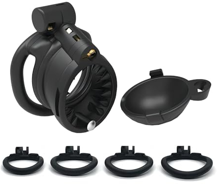 Peniskäfig aus Nylonharz mit 30 Stacheln und 2 Verdeckten Schlössern, SM Männliches Sexspielzeug Chastity Cage mit 4 Abnehmbaren Ringen, Keuschheitsgürtel zum Trainieren des Männerpenis (Curved Ring)