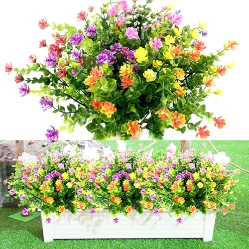 LURNODY 7 Bündel Kunstblumen für Außen, Künstliche Blumen Wie Echt, UV Beständige Plastikblumen Deko, Plastik Blumen Dekoration, Künstliche Blumen für Party, Garten, Hochzeit, Innen Außenbereich
