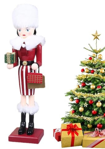Fulenyi Christmas Traditional Woman Nutcracker Statue,Color Nutcracker Home Centerpieces - Wooden Nutcracker Figures Puppet Christmas Table Decoration for Home, Bookshelf, Hotel, Cafe