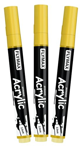 FLYMAX Gul filtmarkör 2,5 mm - permanent markör gul akrylfärg, outplånlig, medium, akvarell, snabbtorkande (set om 3)