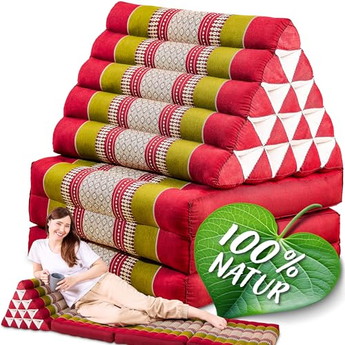 Namasdee Thaikissen XXL hoch 185x55x8cm mit 100% natürlicher Kapokfüllung (Rot/Grün)