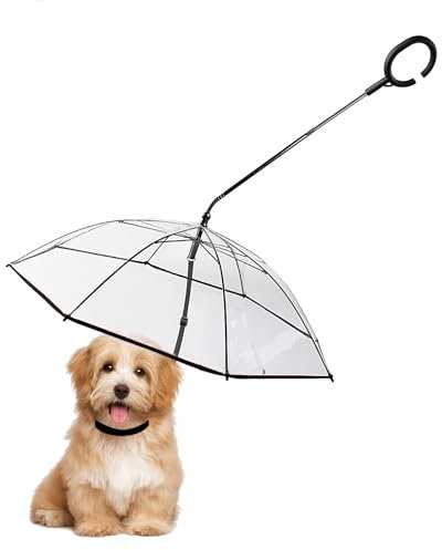 Billionchains Hunde Regenschirm mit Leine C-förmiger Griff Regendicht Schneefest Hunde Regenjacke voor Kleine en Middelgrote Honden, Transparent