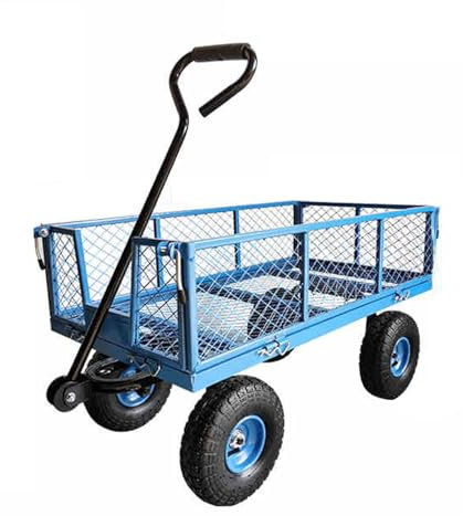 GUAWJRZDP Chariot De Transport, Chariot De Jardin en Métal, Chariot Robuste, Chariot Utilitaire avec 4 Roues Gonflables, Chariot De Jardin Amovible, for Pelouse, Jardinage, Sol, Briques(Blauw)
