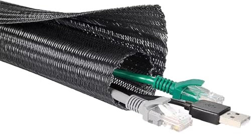 ENS 50ft 1.5 inch Cord Protector Wire Loom Tubing Cable Sleeve, PET Expandable Braided Sleeving, Split Sleeving for USB Cable Power Cord Audio Video Cable, Cord Covers Pets Dog Cat Bunny Proof (1.5)