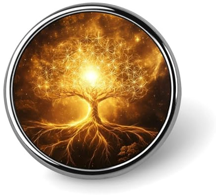 Baum mit goldenen Symbolen der Heiligen Geometrie, runde Revers-Krawattennadeln, lustige Brosche, Anstecknadel, Anstecker, Hut, Kleidung, Accessoires für Männer und Frauen