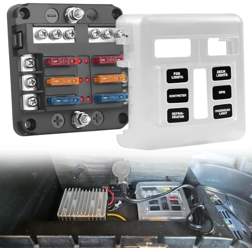 Chelhead 6 Fach Kfz Sicherungshalter Flachsicherung mit LED-Indikator | Kfz Sicherungskasten 12 Volt für Automobile, wasserdicht, mit negativer Bussen, geeignet für Autos, Lastwagen 12V/24V