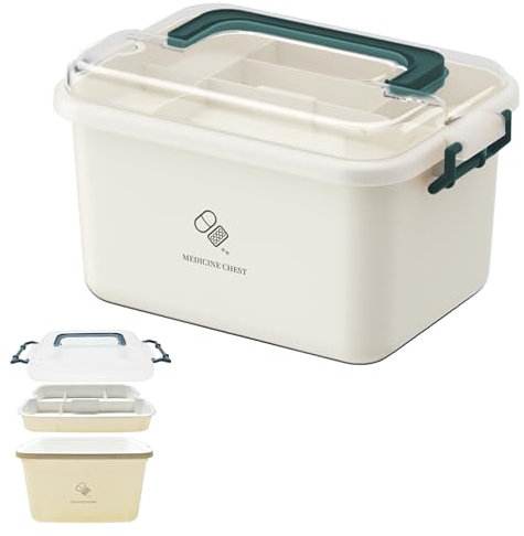Medikamenten Aufbewahrung Medizinbox 2-Stöckige Medikamenten-Aufbewahrungsbox,Medikamentenbox groß Medikamenten Organizer für Arzneimittel,leere Erste Hilfe Box,Hausapotheke Box für zu Hause,im Freien