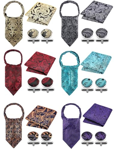 Toulite Herren-Krawatten, Seide, gewebt, Taschentuch, Manschettenknöpfe, Krawatte, Paisleymuster, Schal, für Business, Hochzeit, Party, 6 Stück
