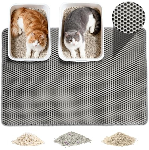 vootun Katzenklo Matte 60 * 90cm, Katzenmatte XXL Katzenklo Katzentoilette Vorleger, Doppelte Schichte Matte Cat Litter Mat, Wasserdicht und Rutschfeste Non-Slip EVA Material Grau