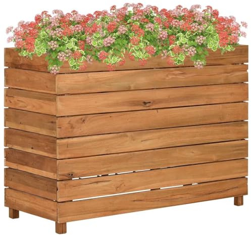 Qnhdfrt Aiuola rialzata in teak antico 100 x 40 x 72 cm con griglia in acciaio sottile alta per balcone giardino terrazza