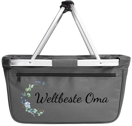 Einkaufskorb Oma – Geschenk für Oma mit Blumenmotiv – Faltbar & leicht – Weltbeste Oma Korb – Praktisches Geburtstagsgeschenk Oma (anthrazit ohne Personalisierung)