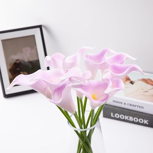 SUXUMHAO Künstliche Calla-Lilien, Seidenblumen, 34 cm, für Muttertag, Ostern, Zuhause, Küche und Hochzeit, Lila, 20 Stück