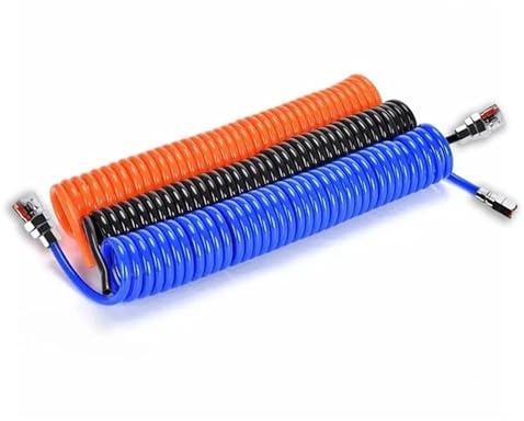 3/6/9/12/15M PU Air Compressor Hose Tube Flexible Air Tool with Connector Pneumatic Polyurethane Spring Spiral Pipe with Joint(12x8mm Blue,15M-EU Fitting)
