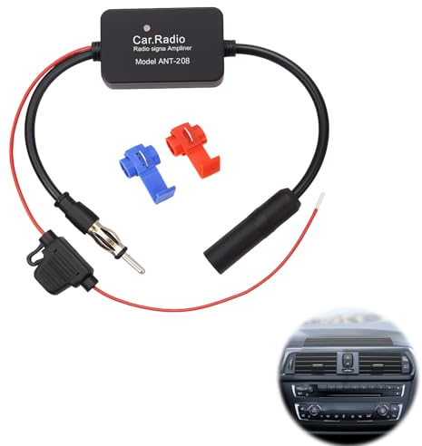 tiyiyok Autoradio Antennenverstärker, 12V FM/AM/DAB+ Autoantenne Verstärker, Auto Antenne Verstärker Splitter Receiver mit DIN-Adapter, 25dB, Signalverstärker, für Autoradio, Auto FM Radio