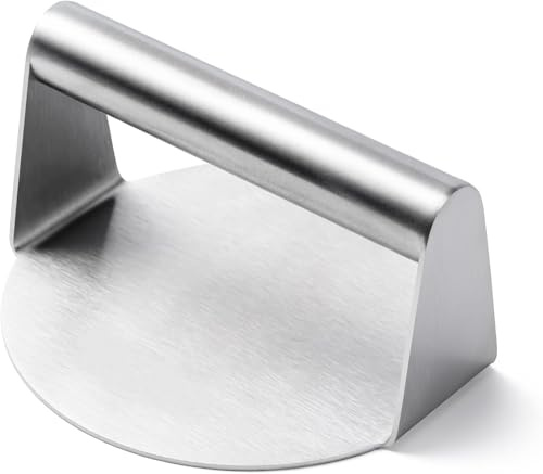 Pressa per hamburger rotonda in acciaio inox da 14 cm, antiaderente e liscia, per hamburger, pancetta, carne macinata e salsiccia, facile da pulire