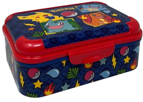 CARTOON Portamerenda deluxe Pokémon contenitore per snack in plastica BPA Free 16,5×12×6,5 cm chiusura a scatto, riutilizzabile e sicuro Lunch Box per bambini