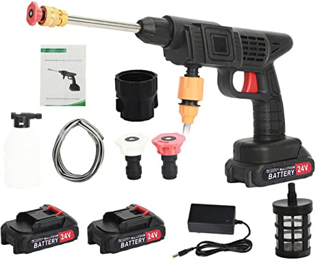 Nettoyeur Haute Pression sans Fil 24V 500 PSI - Modèle Portable avec Batteries Inclus & Buses Réglables 6-en-1 - Idéal pour Voiture, Jardin & Terrasse (3.5 Mpa B)